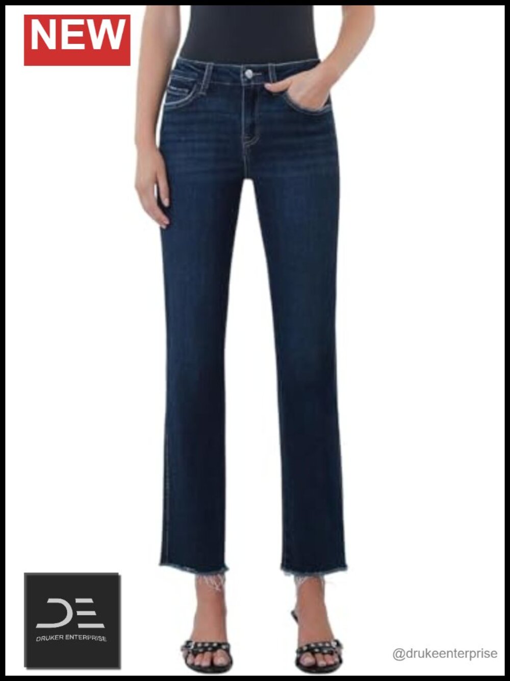 Women's Mid-Rise Straight Leg Raw Hem Ankle Jeans Stretch Cotton